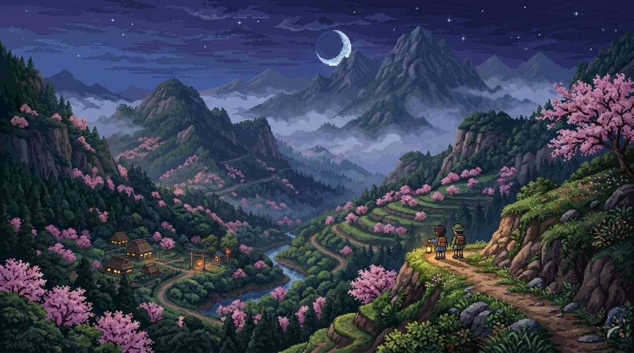 Pixel art landscape background
